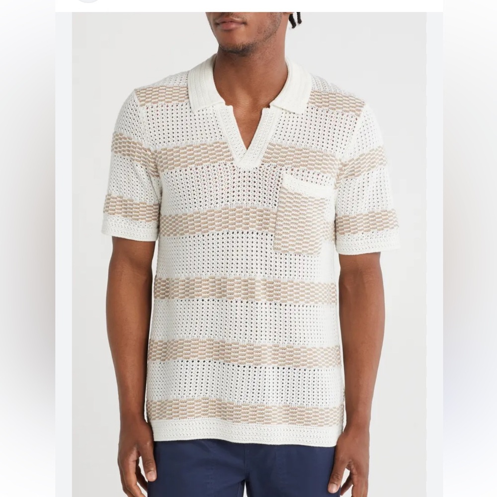 Abercrombie & Fitch V-Neck Striped Stitched Johnny Collar Sweater